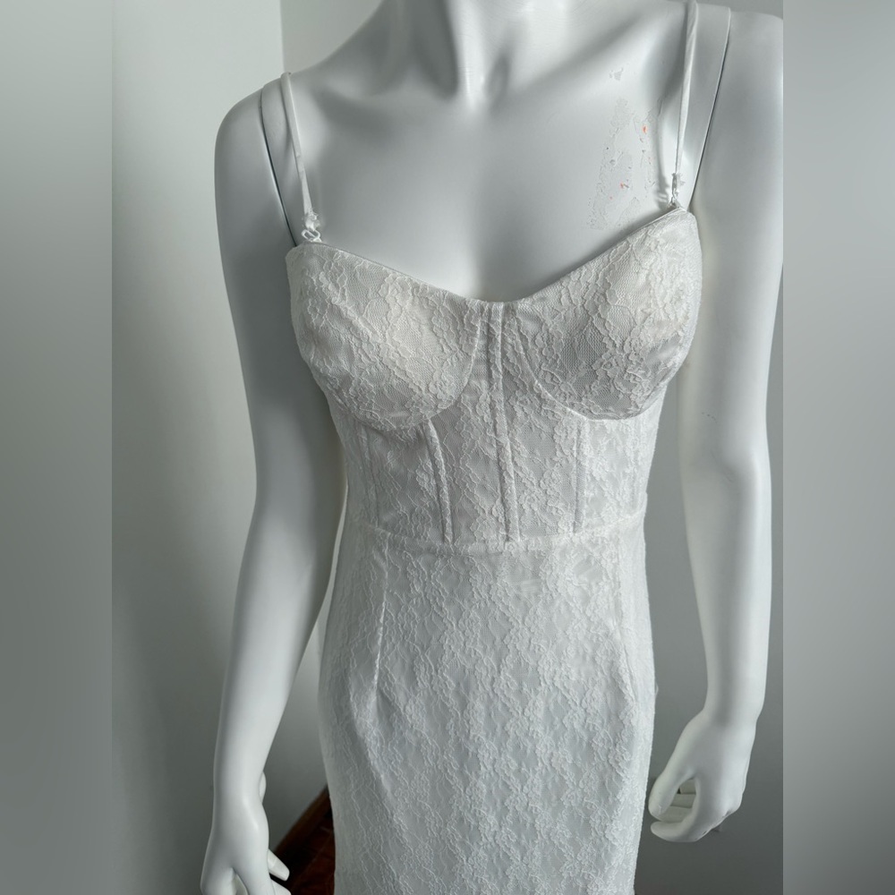 Lulus White Lace Bustier Maxi Dress – Size L – Stretch Fit Bridal Gown – New - Picture 3 of 16